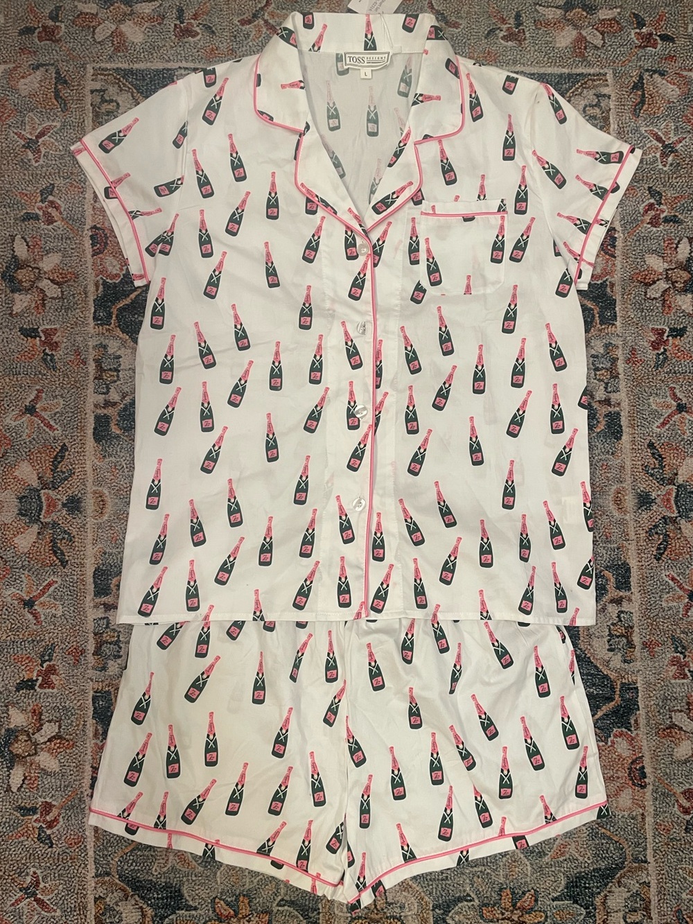 NWT White and Pink Champagne Bottle Pajama Set